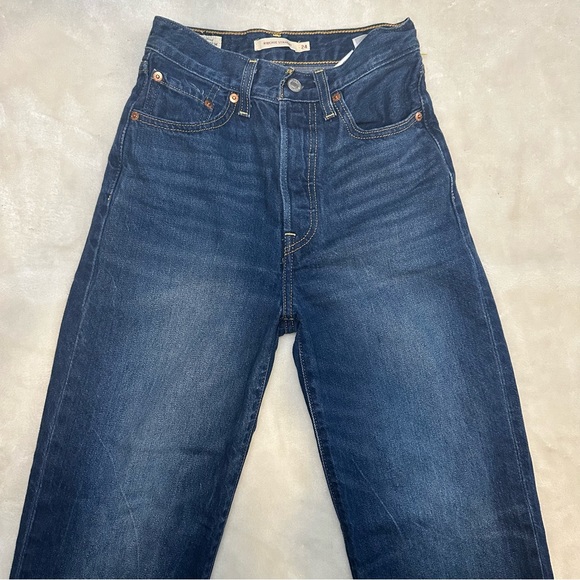 Levi's Premium High Rise Ribcage Straight Leg Dark Wash Denim Jeans Size 24 - Picture 4 of 13